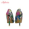 Fashion Aphixta Neue spitze Zehen 3,94 Zoll Dünne Absätze Damenschuhe Schlangenprints Leder Hochzeitsfeier Frau Super Große Größe 49 50