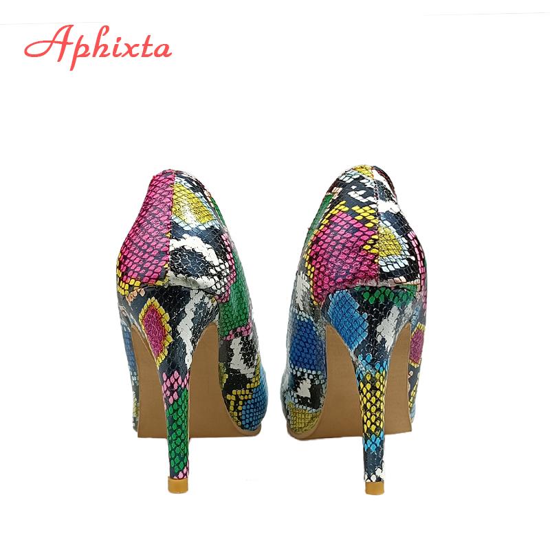 Fashion Aphixta New Pointed Toe 3.94 Inch Thin Heels Women Shoes Snake Prints Leather Wedding Party Woman Super Big Size 49 50