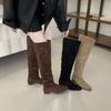 Big Tube Circumferential Boots Women's New Wide Tube Thick Leg Long Boots European and American Flat Bottom Stacking Boots Straight Boots Suede Hig