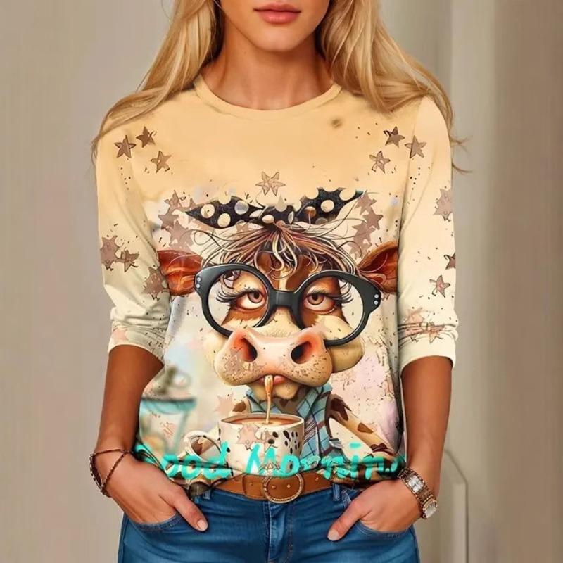 Spring Summer Women's Casual Versatile Fashion Trend Anime Printed Round Neck T-shirt