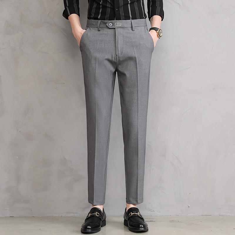 Spring and summer new men's casual pants slim-fitting small straight pants fashionable elastic trousers men