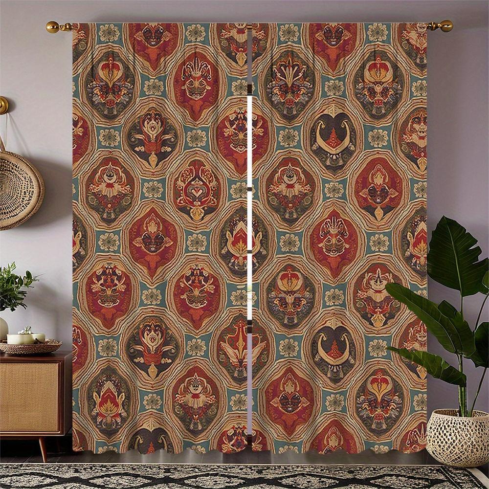 

High Definition Digital Printed Curtains Multi Color Patterned Repeat Fabric Home Decor Style Living Room Be Set Of 2 Made Polyester Sitting W100*H70(CM)-Rod Pocket&2PCS