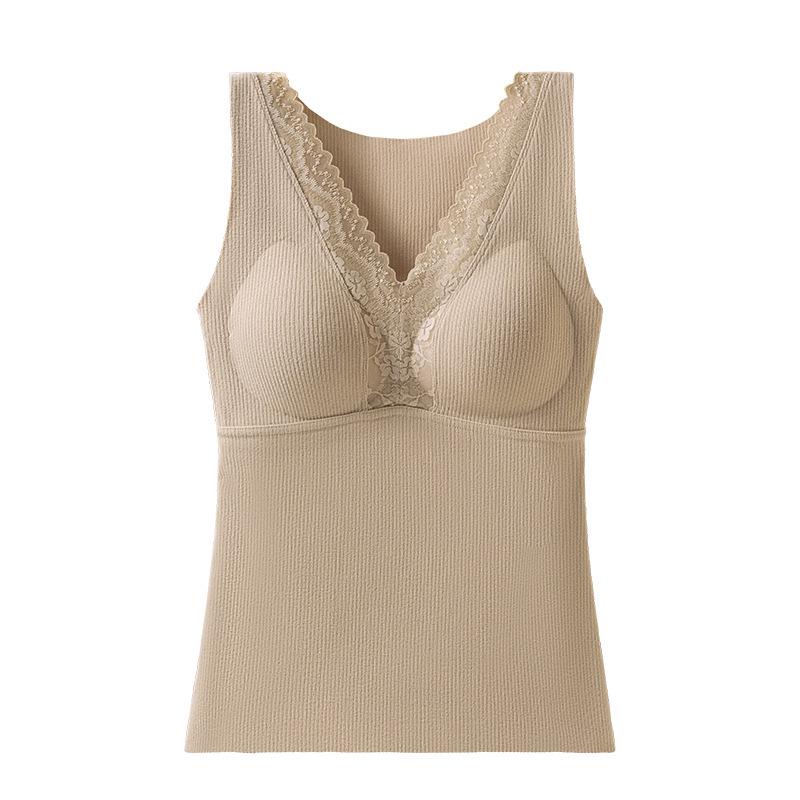 

Женский жилет из кашемира и шелка с глубоким V-образным вырезом и нагрудными подушечками - Не требует бюстгальтера для тепла, Утепленный для базового слоя осень/зима M (suggested weight 85-105 jin)