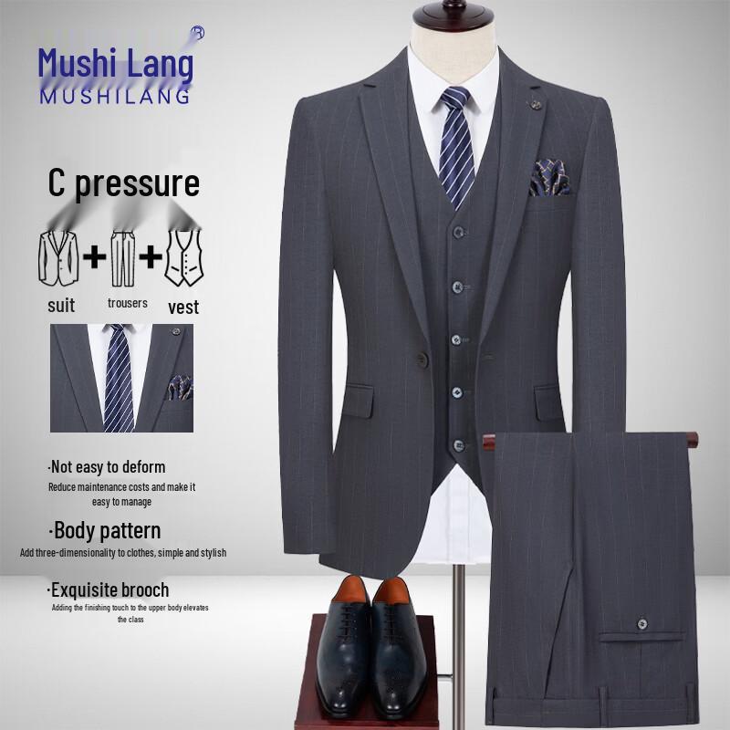 MUSHILANG Men s Wool Blend Suit Set XL