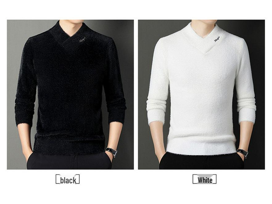 Men's Autumn/Winter V-Neck Imitation Mink Velvet Sweater - Soft, Warm, and Stylish Knitwear