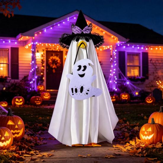 Yousheng Halloween Ghost Goose Costume, Wizard Hat, Ghost Cape, Pumpkin Candy Bag, Outdoor Yard Decoration for Goose Statue or Garden