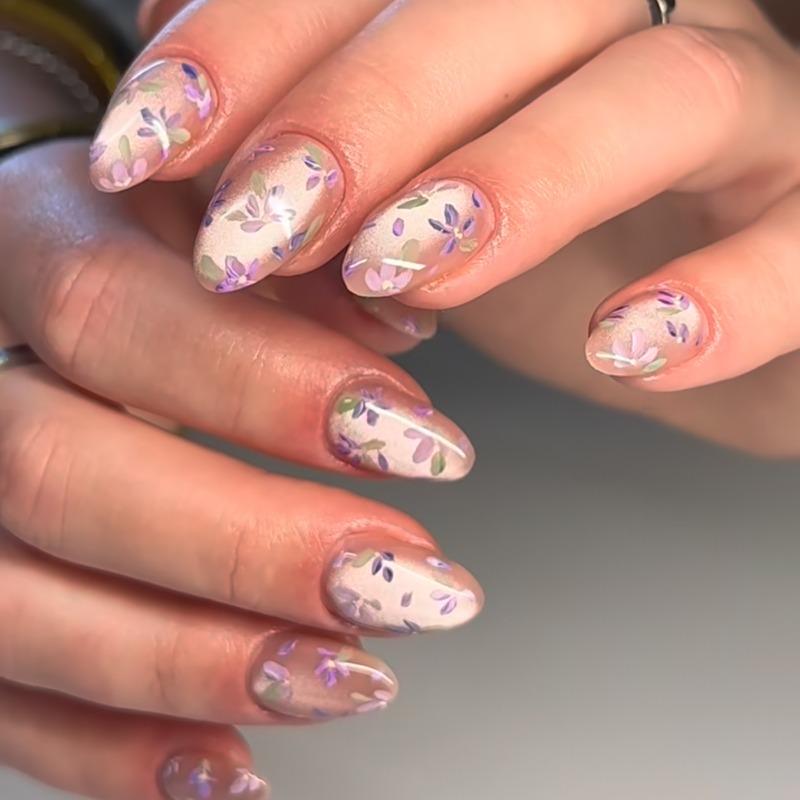 Noste Dlouhý Francouzský Ručně Dělaný Manikúrní Kousek Kamínkový Postupný Přechod Odnímatelná Nálepka na Nehty