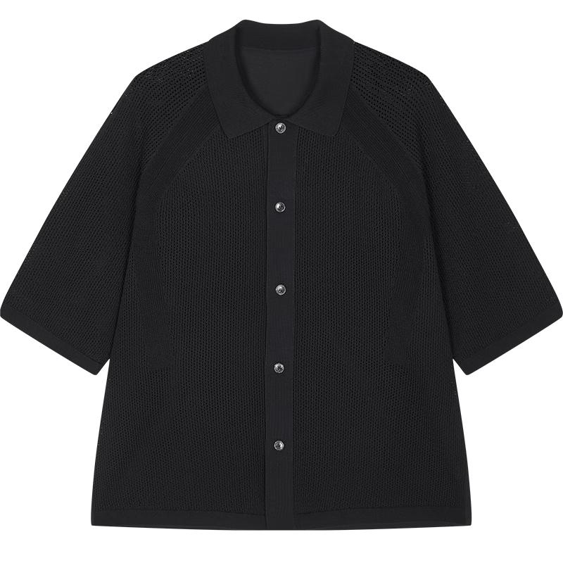 CROQUIS Men's 2025 Spring Jet Black Cotton Cardigan