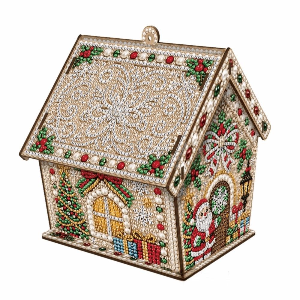 Four-sided DIY Pearl Art Kit Rhinestone 3D House Ornament Holiday Gift