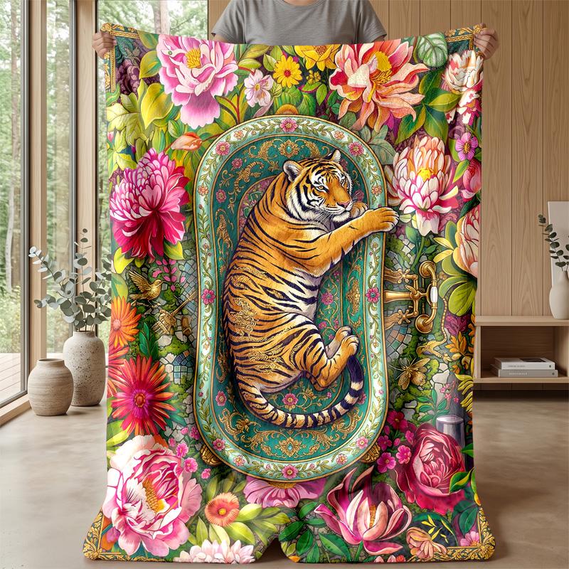 Tiger Relaxing on Beach Theme blanket Lightweight Warm Flannel Blanket Decorative Throw Blanket for Home Decoration