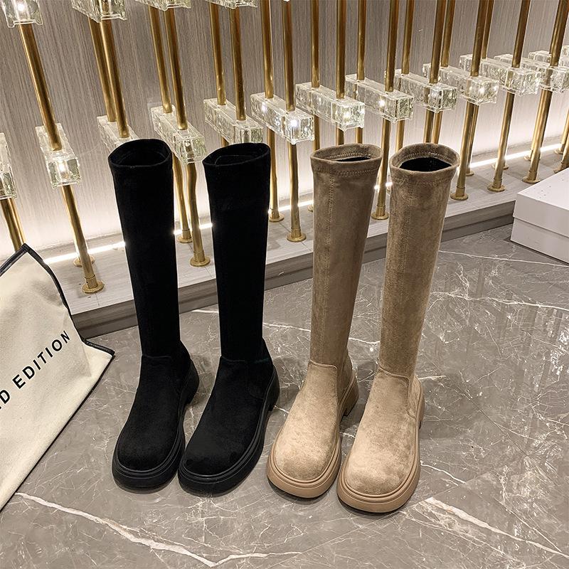 Suede Boots 2025 Autumn and Winter New Fashion Versatile Boots Retro High Boots Velvet Elastic Knight Boots Women