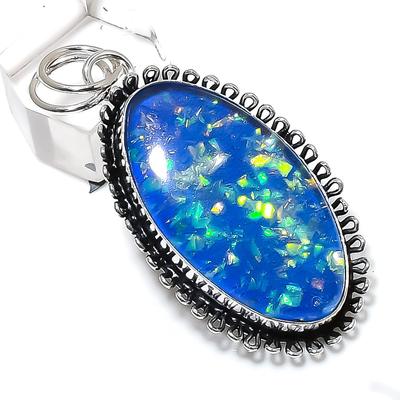 Natural Blue Triplet Opal Gemstone 925 Sterling Silver Gift Pendant 2.25" n3V63