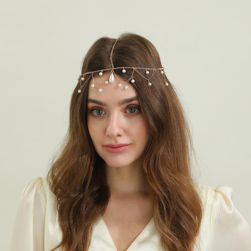 Fashion Bohemia Pearl Sequin Tassels Multi-Layer Hair Chain For Women Bride Rhinestone Forehead Chain Hair Jewelry