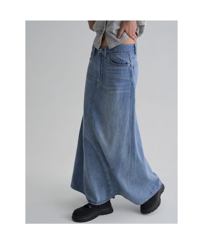 8SECONDS Linen Blended Denim Maxi Skirt Sky Blue