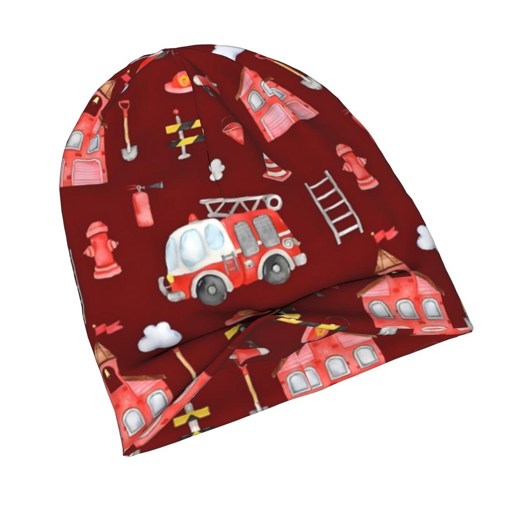 ZLIENSZUS Adult Watercolor Firetruck Knit Hat - Fire -Themed with Watercolor, Stylish for City Wear, Weekend Errands & Themed Outfits, Comfortable for