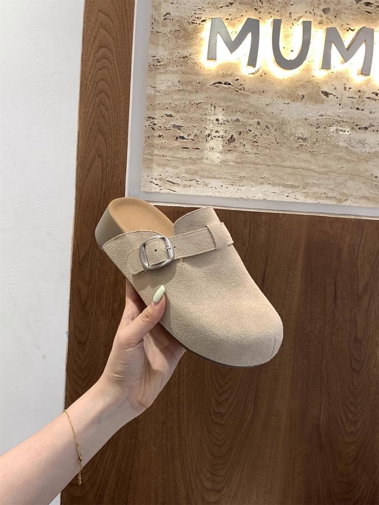 Inner height increase single shoe bag head half slippers women's shoes outer wear 2025 summer vacation style retro Roman woven sandals