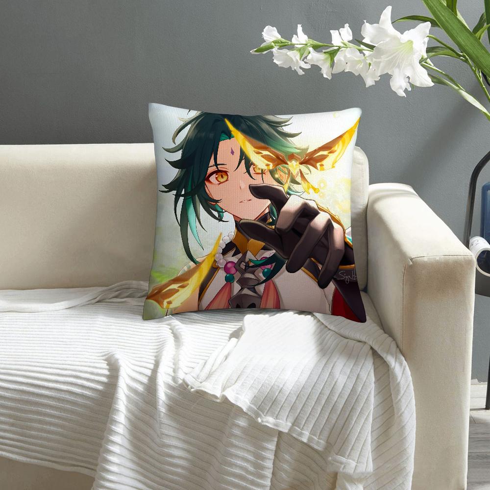 Xiao Genshin Impact Pillow Case Sofa Decorative Home Double-Sided Printing Short Plush Cushion Cover Throw Pillow Cover