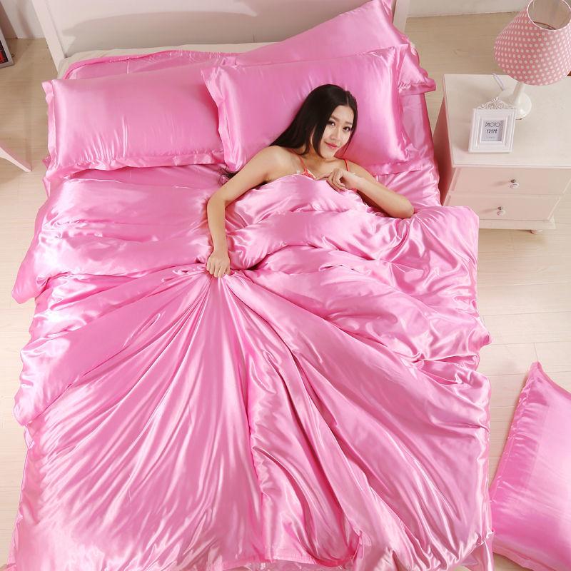 Nordische Zijde Beddengoed Set met Dekbedovertrek Laken Kussensloop Luxe Koppel Enkel Dubbel Zomer Huis Textiel Effen Laken 150x200cm 3pcs Set