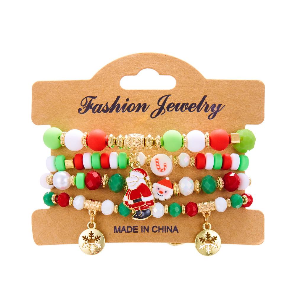 Christmas Combination Bracelet Creative Colorful Acrylic Santa Snowflake Stretch Beaded Bracelet Kids Merry Christmas Gift Favor