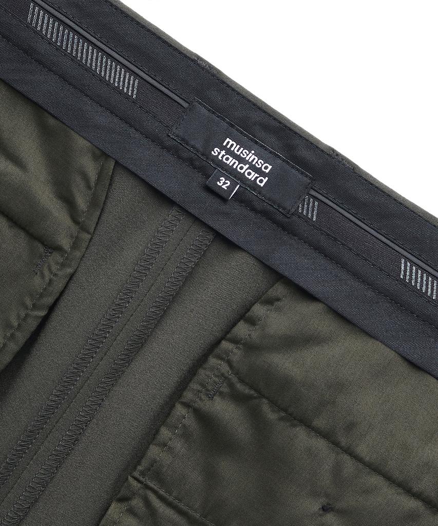 MUSINSA STANDARD Lightweight Loose Tapered Hidden Banding Crop Slacks [Dusty Khaki]