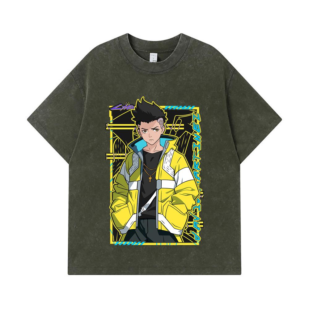 

275 GSM Washed T-shirts 100% Cotton Cyberpunk Edgerunners V7 David Print Unisex Heavy Cotton T Shirt S