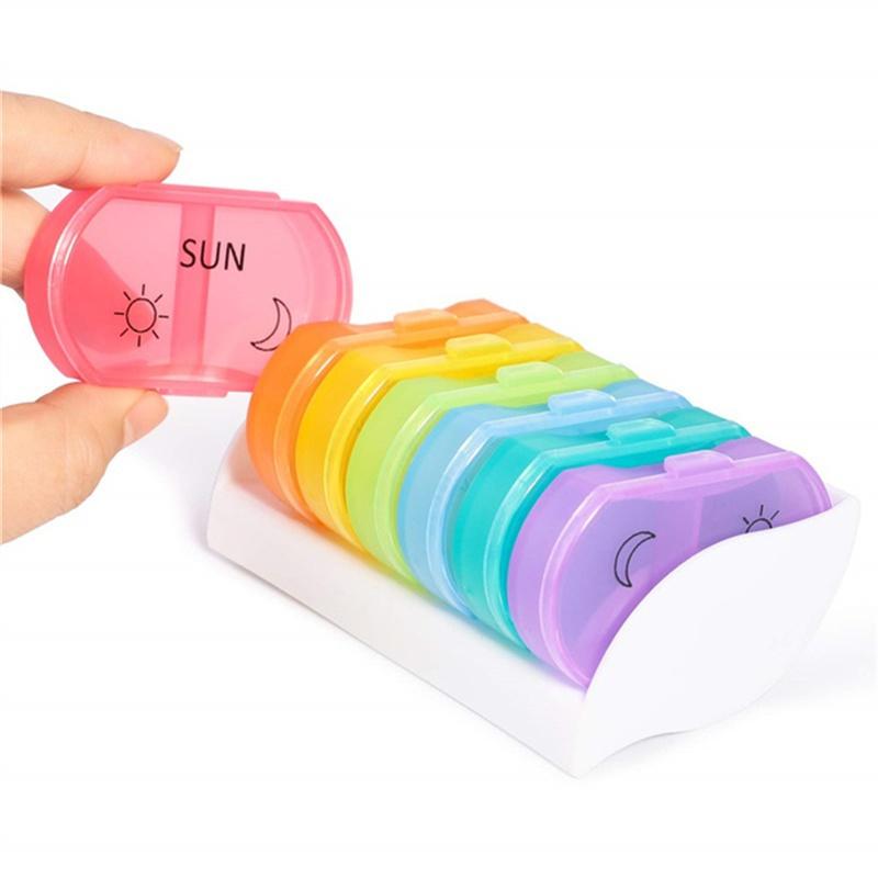 Bärbar daglig pillerlåda AM PM 7-dagars pillerhållare Medicinering Tablett Förvaringsväska Dispenser Organizer