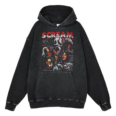Suéter vintage lavado de terror de Halloween, sudadera holgada con capucha de American Diablo, sudadera con capucha para festival