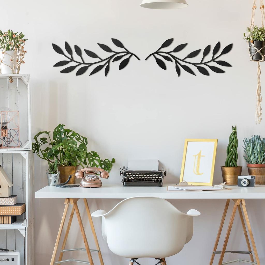 2Pcs Metal Wall Art Leaf Branch Decor Olive Tree Leaves Wall Sculpture for Living Room/Home Decoration