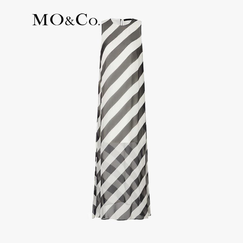 MO&Co. Mulberry Silk Blend Diagonal Stripe Side-Slit A-Line Long Dress