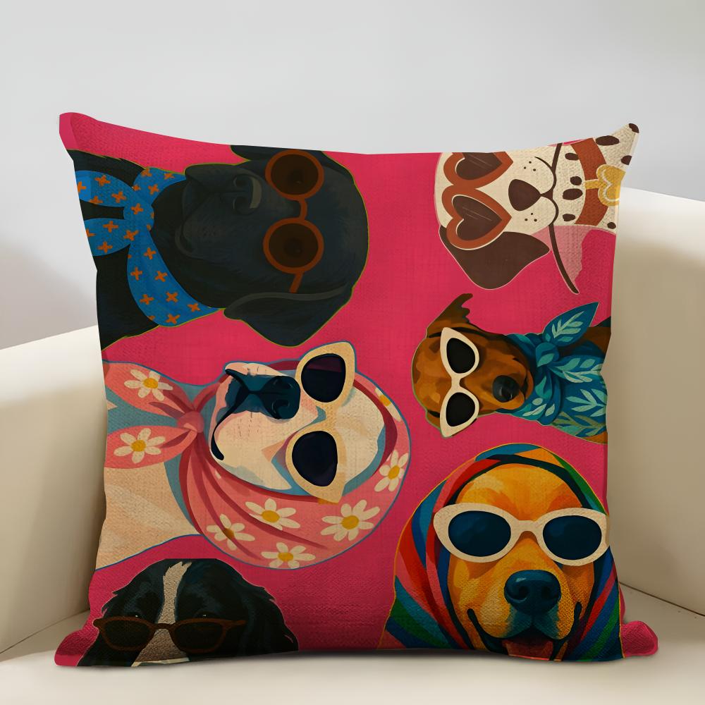 Animals Wearing Bandanas Cushion Cover Household Decoration Linen Sofa Cushion Cover: Skin-Friendly & Breathable With Invisible