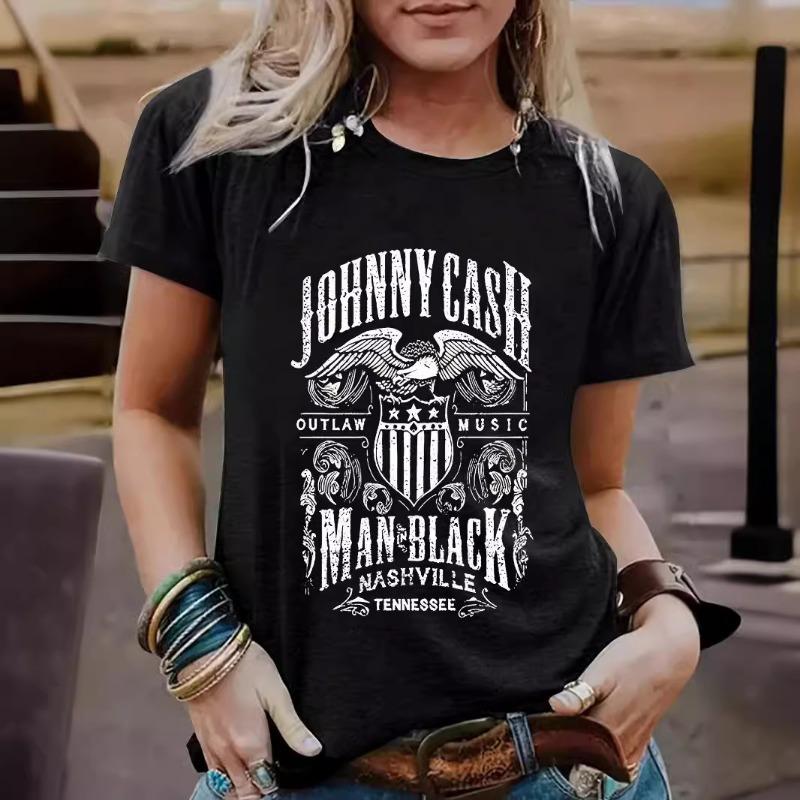 

Летняя женская одежда с рисунком в виде орла из чистого хлопка с круглым вырезом и короткими рукавами, повседневные модные футболки для женщин 3XL чёрный