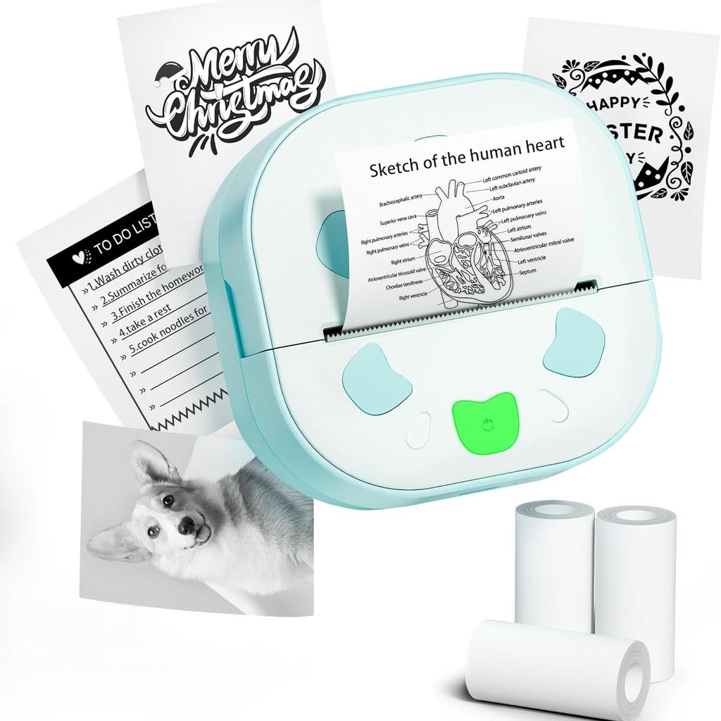 Bluetooth Portable Mini Thermal Printer No Ink For DIY Stickers Labels Receipts Work Plans For IOS Android Devices Includes 3 Rolls Adhesive Paper
