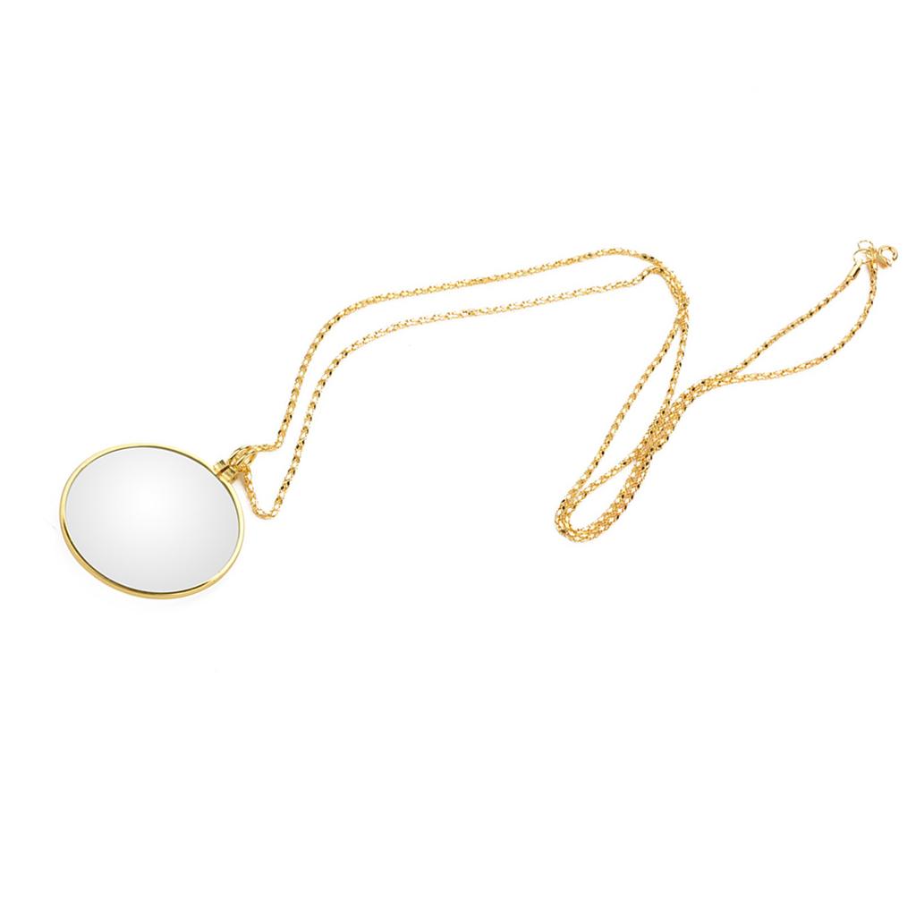 5X Magnifier Monocle Lens Necklace Magnifying Glass Loupe (Gold)