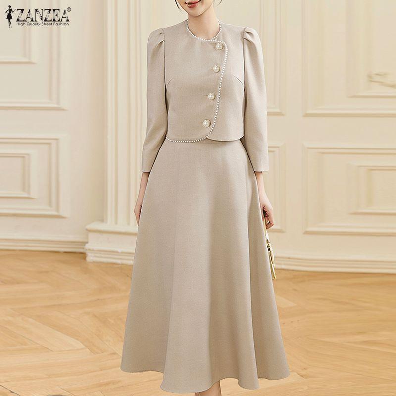 ZANZEA Women Long Sleeve Blouse and Long Skirts Casual Two Piece Suit Sets