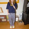Drew House Letter Logo Series T Shirts Unisex Marine Blue Crew Neck Moderate Straight Fit DR-SS21-147