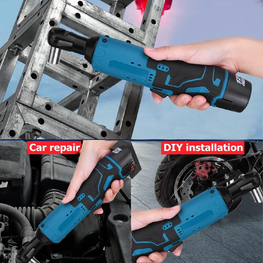 Rechargeable Electric Ratchet Wrench Electric Cordless Right Angle Wrench Kit 2 Lithium-Ion Battery For Car 18V 28V 42V