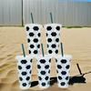 Ball Cups With Straws And Lids Football Plastic Reusable Cups Straws Sports Soccer Themed Birthday Party Supplies