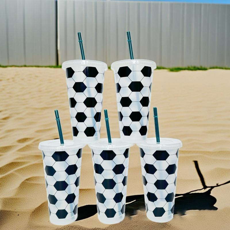 Ball Cups With Straws And Lids Football Plastic Reusable Cups Straws Sports Soccer Themed Birthday Party Supplies