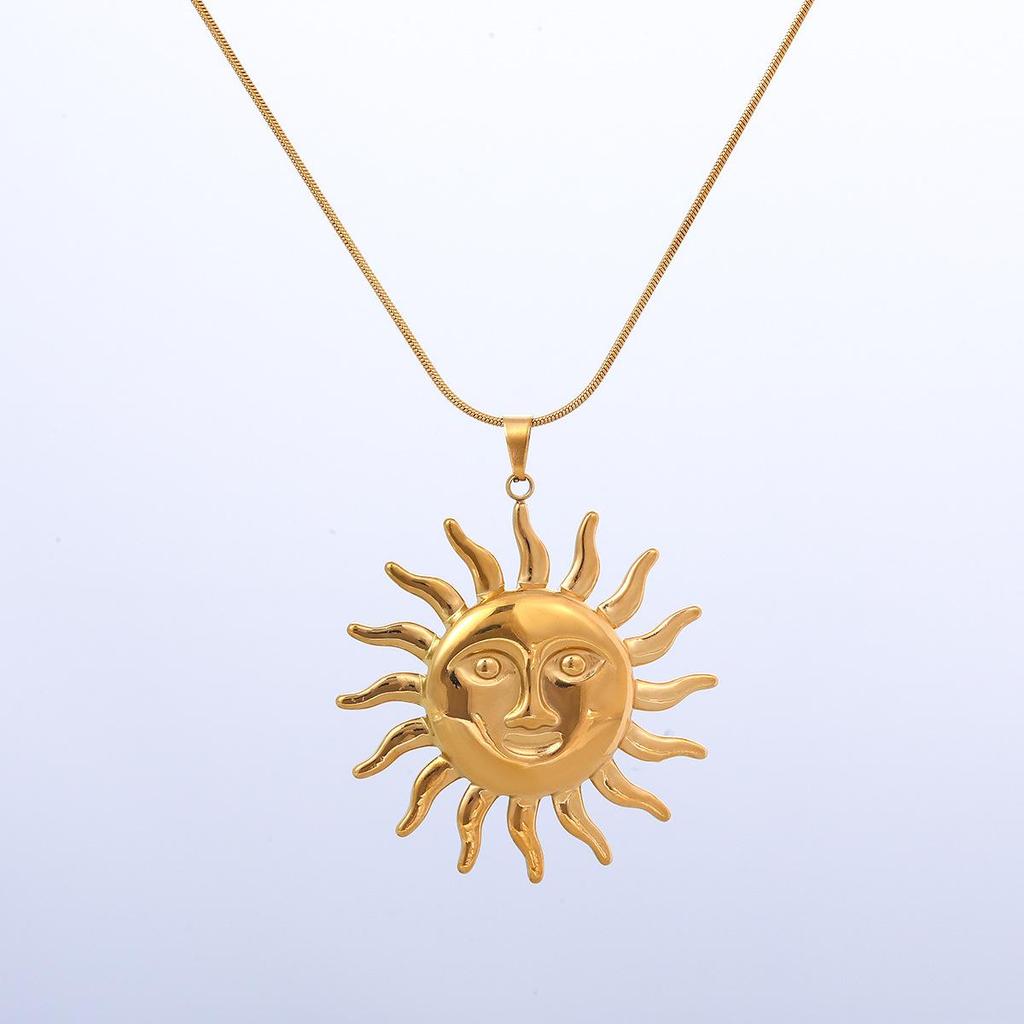 Exquisite 18K Gold-Plattierte Edelstahl-Sonnenanhänger Halskette