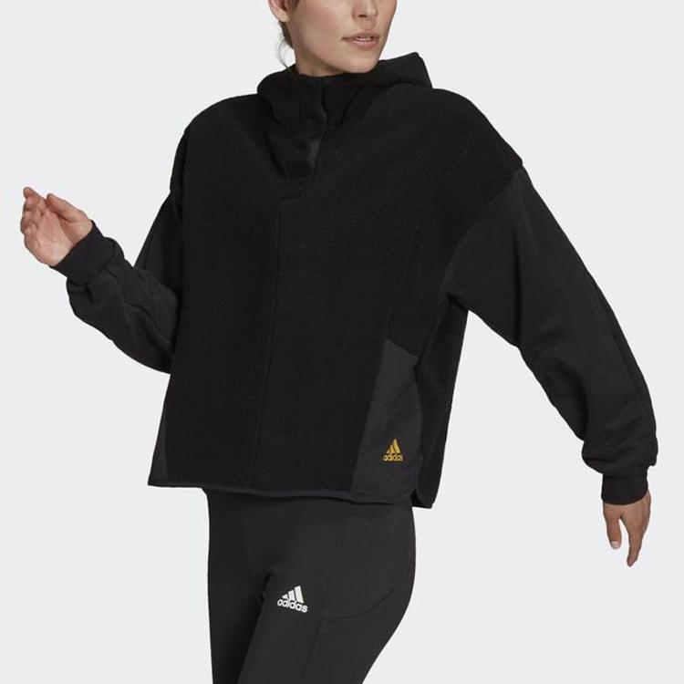 Adidas Einfarbiges Logo Fleece Dickes Kapuzensweatshirt Damen Sweatshirt Schwarz GT0147