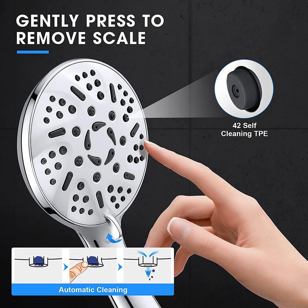 9 Spray High Pressure Handheld Showerhead Set Ionic Shower Head with Hose and Bracket Modern Chrome Bathroom