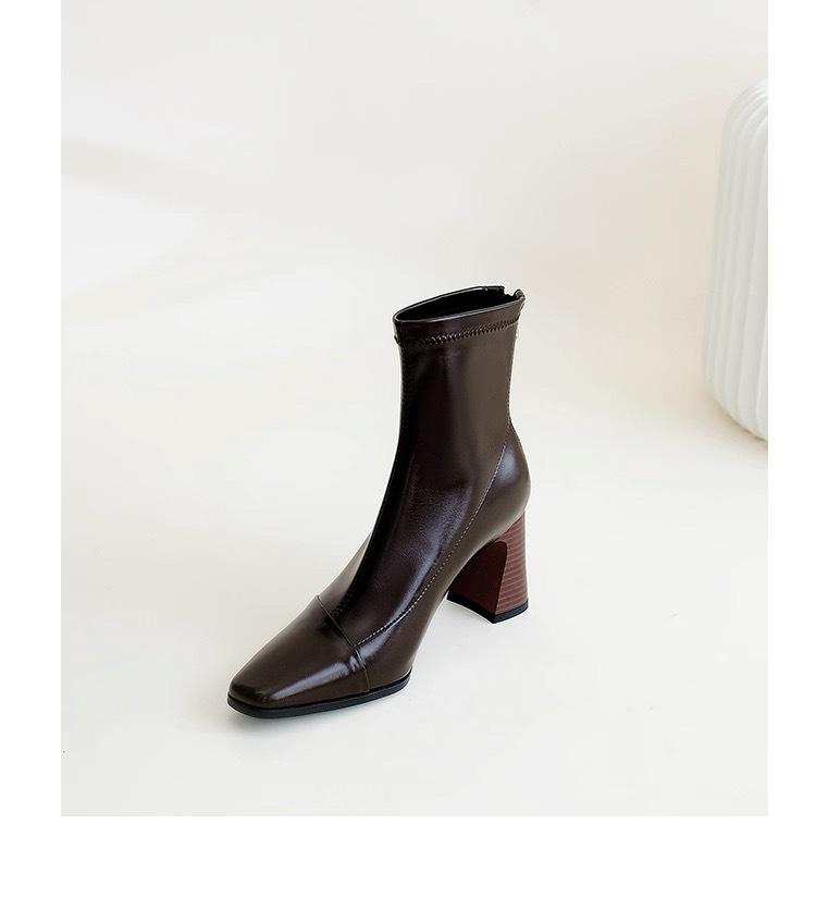 Fashion and elegance~ thick heel thin boots temperament high heel bare boots autumn new high-end women's boots elastic short boots