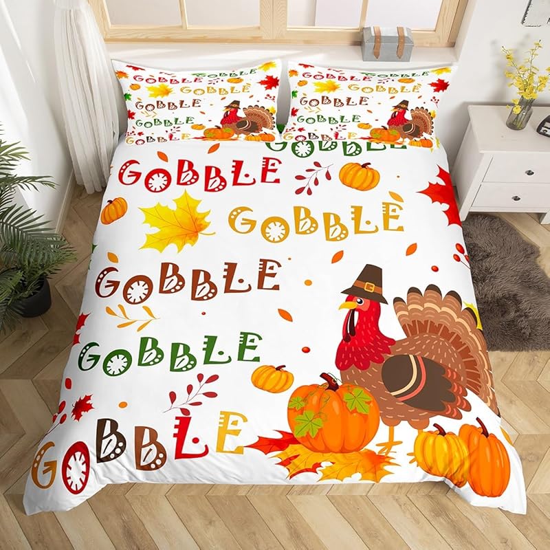 Thanksgiving Day Decorative Bedding Set 3-piece, Suitable for Girls and Boys, Children's Room Decoration, Türkiye Autumn Pumpkin