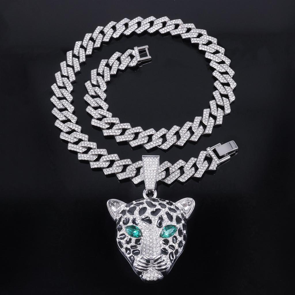 European American Exaggerated Domineering Rhinestone Leopard Head Pendant, HIPHOP Punk Trendsetter Cool Hip Hop Cuban Chain Jewelry