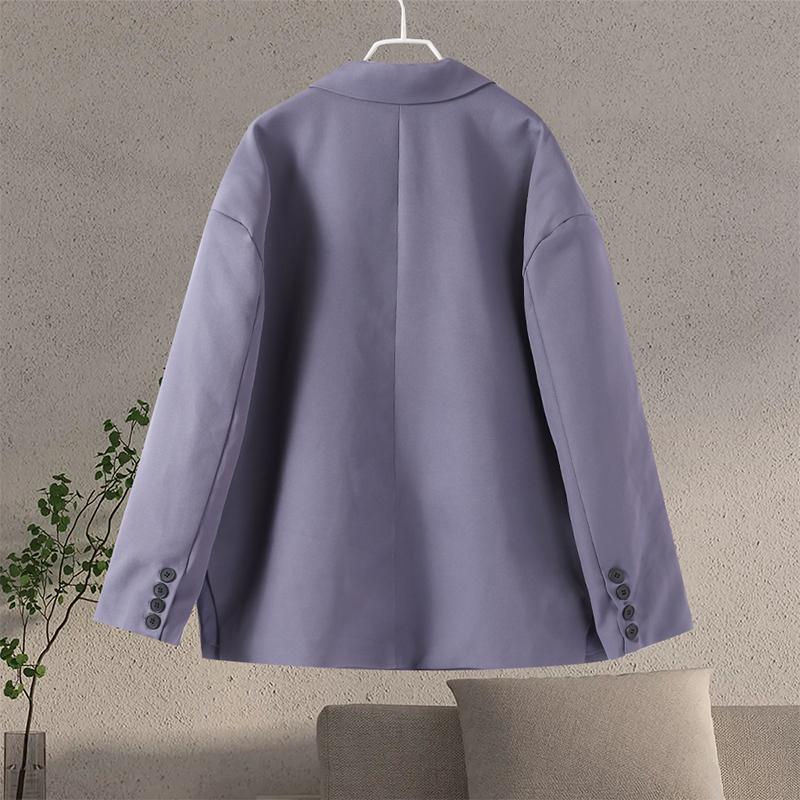 Casual Suit Blazer Coat Women Oversized Double Button Notched Side Slit Jacket Female Autumn Office Shoulder Pads Lady Tops