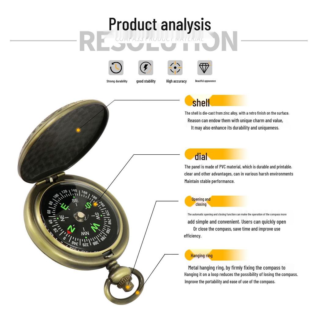 Spot J35A Retro Flip Pocket Watch with North-Pointing Zinc Alloy Compass - Metal Outdoor Gift