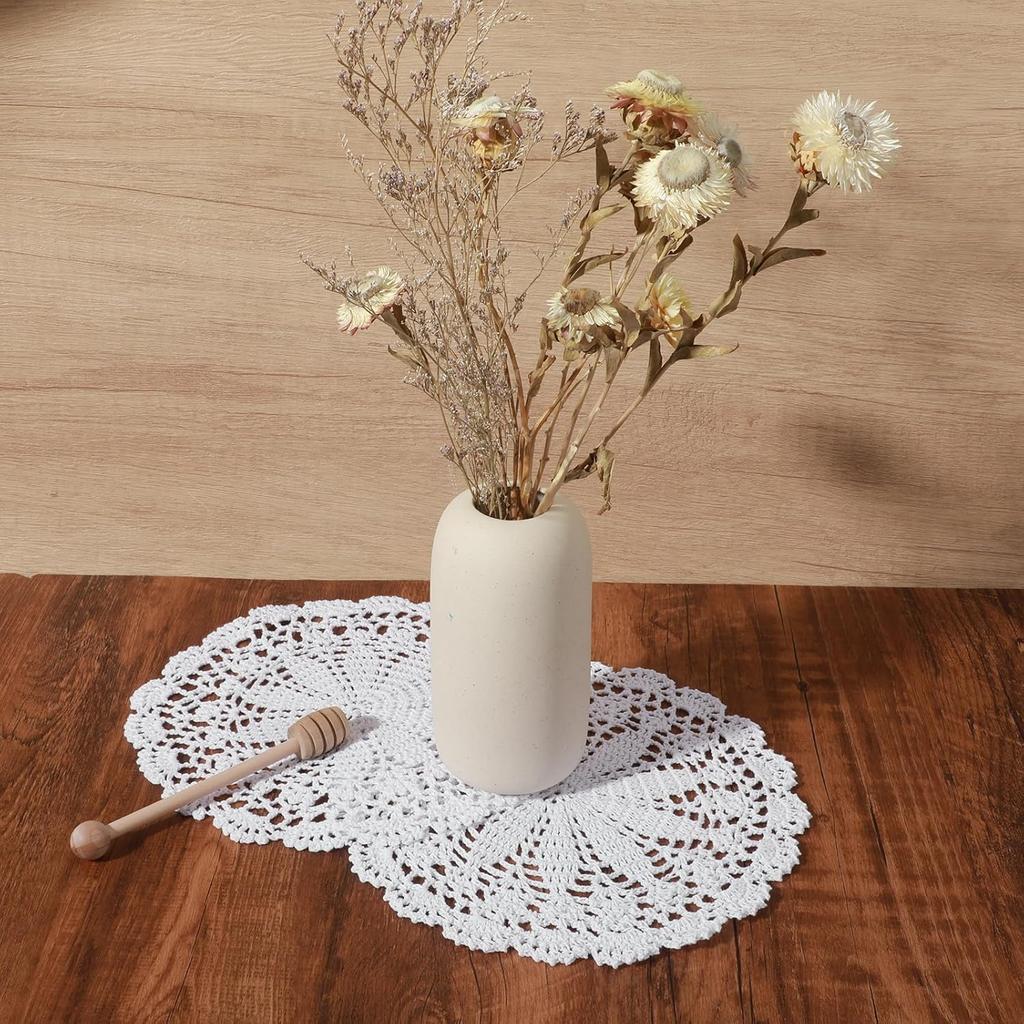4 Pcs Crochet Doilies for Tables, 10 Inch Vintage Doilies for Furniture Round Cotton Placemats Knitted Tablecloth Corrugated Edge Place Mats for