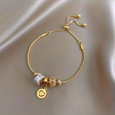 Elegant Fashionable Exquisite Circle Beads Inlaid with Zirconia Shining Love Pendant Bracelet Women's Personalized Party Zircon