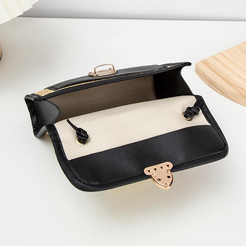Pastoral literary and fresh contrasting colors woven shoulder bag fashionable versatile girls portable messenger bag lock mobile phone bag