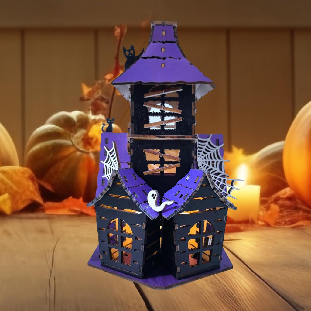 Kit DIY Casa Assombrada de Halloween Castelo de Madeira para Entrada de Quarto Lareira Casa de Madeira Castelo Quebra-cabeça 3D Brinquedo